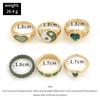 New Green Crystal Heart Kunckle Rings Set For Women Enamel Yin Yang Geometric Finger Ring Girls Fashion Jewelry
