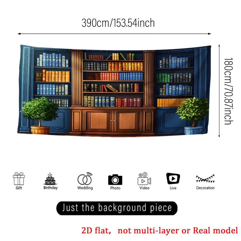 2D Library Bookshelf Backdrop Cloth for Bookworm Themed Photo Booth Background