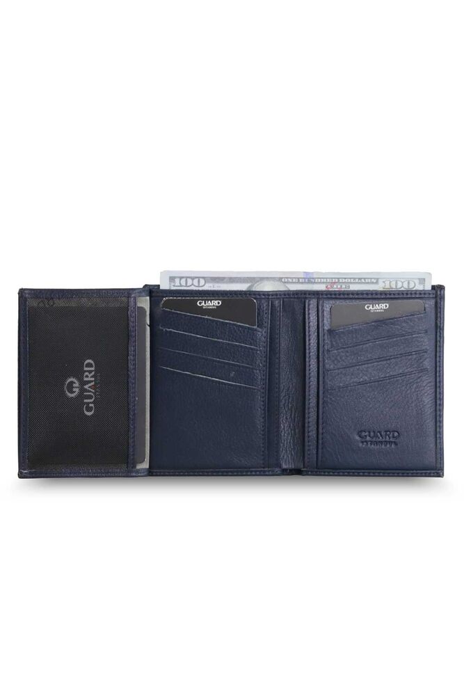 Guard Navy Blue Leather Men's Wallet with Cross Card Compartment