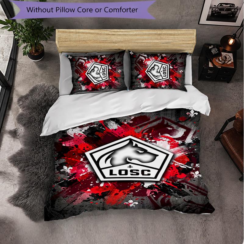 LOSC Lille FC Bettwäsche-Set 3-teilig Bettbezug-Set Dekorative Bettwäsche für Jugendzimmer Heimdekoration