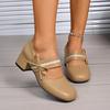 Fashion Vintage Square Toe Bowknot Decoration Pu Mary Jane Shoes Women 2025 Summer Medium Heel Dress Pumps Elegant Autumn Office Pumps