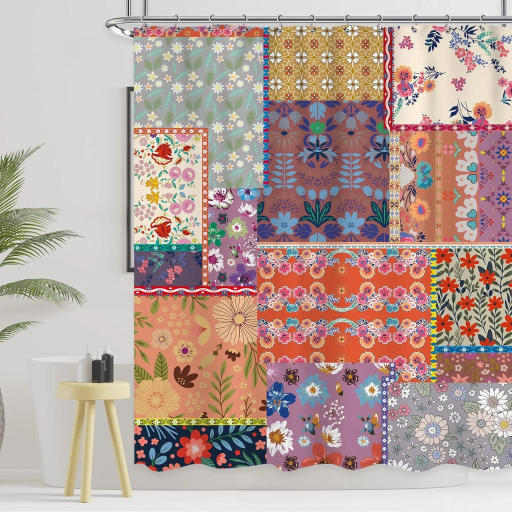 Bohemian Patchwork Print Shower Curtains For Bathroom Colorful Floral Vintage Shower Curtain Bathtubs Waterproof Fabric Screen