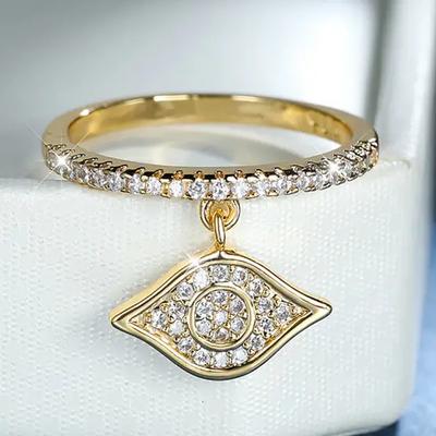 Huitan Vintage Unique Design Evil Eye Drop Rings With Bright CZ For Women Party Daily Holiday Special Accessories Zircon Gift