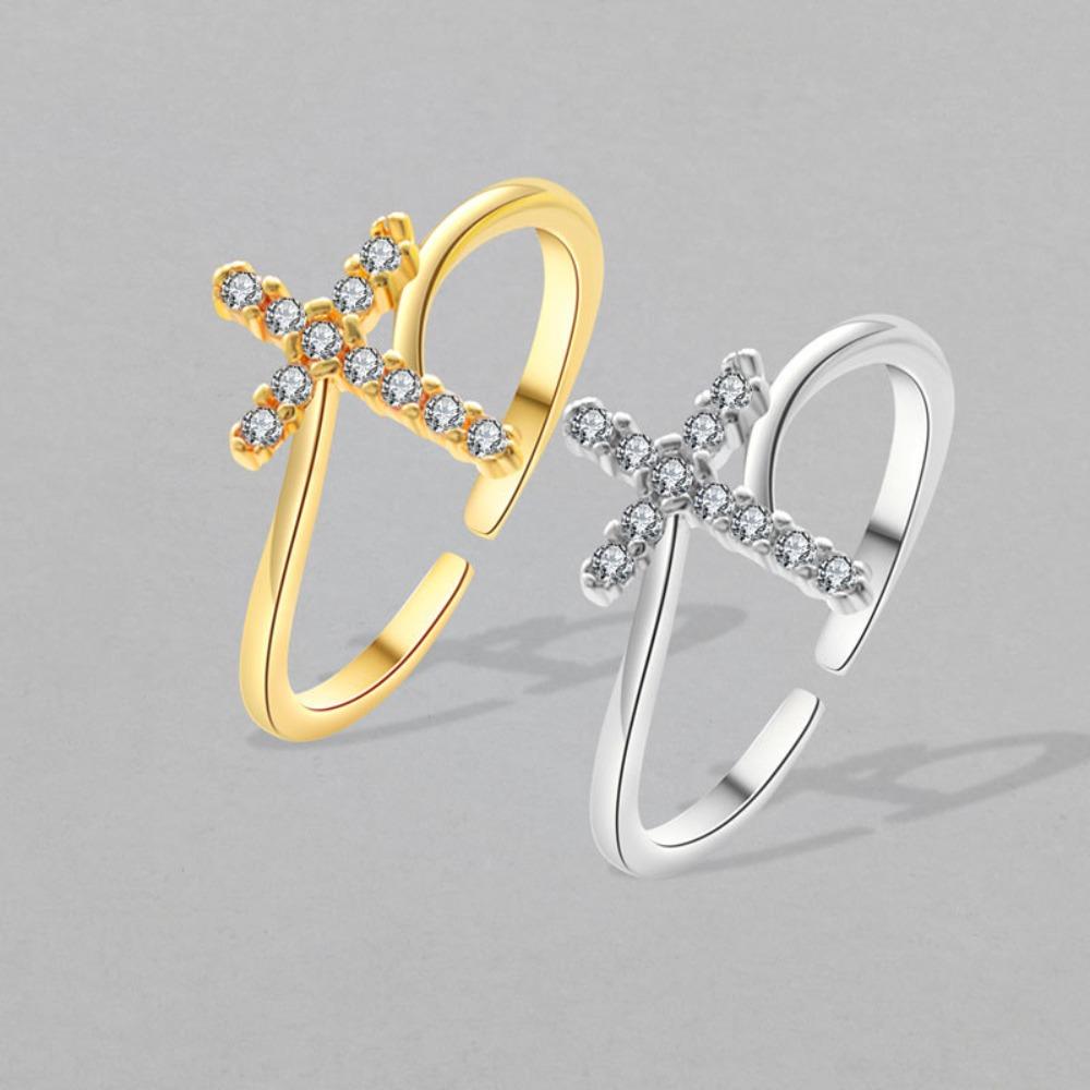Luxury Trend Super Flash Micro-inlay Zircon Winding Cross Adjustable Opening Rings for Women Stainless Steel Finger Jewelry Gift