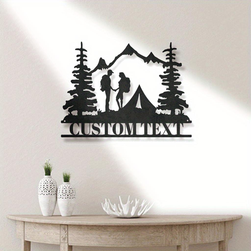 Personalized Mountain Camping Metal Wall Art Custom Iron Sign Couple Silhouette Unique Gift Hikers Backpackers