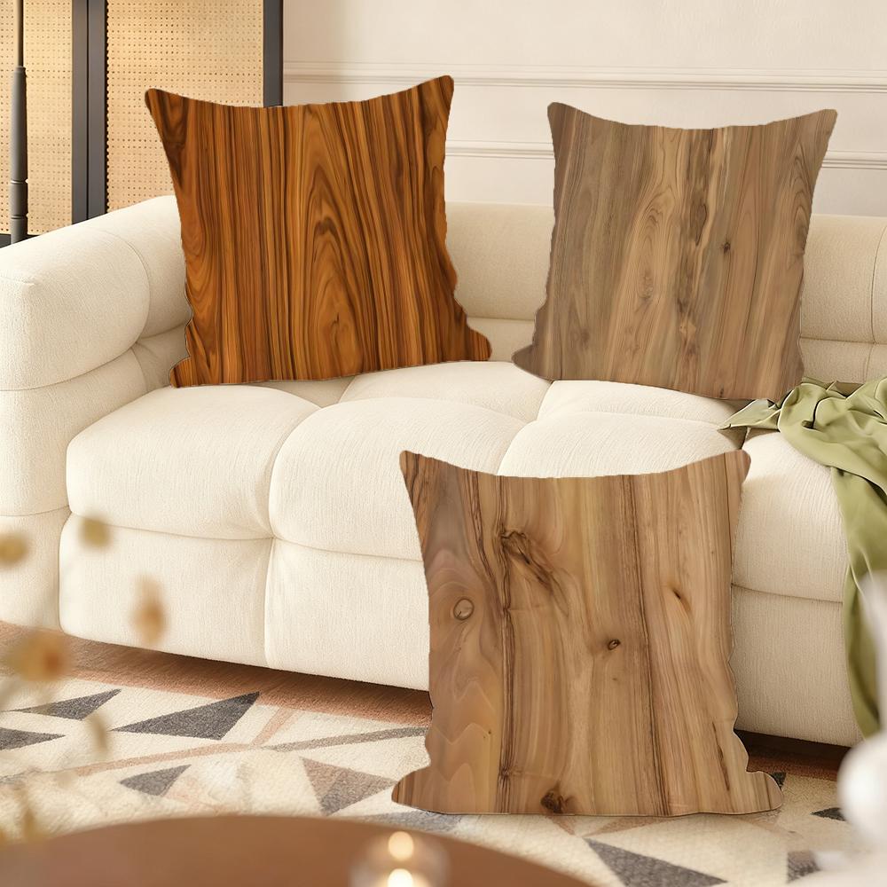 Classic Wood Grain Cushion Cover Natural Linen Organic Fabric DoubleSided Printing Couch Pillow Covers Home Decor