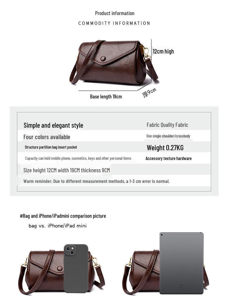 Herbst Damen Umhängetasche aus pflanzlich gegerbtem Leder mit Textur - Modisch, vielseitig, Retro-Design in mehreren Farben.