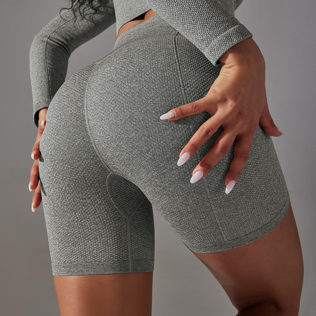 Seamless Solid Color Dot Jacquard High Waisted, Waist Cinching, Hip Lifting Yoga Shorts, Sports Running And Fitness Pants For Women