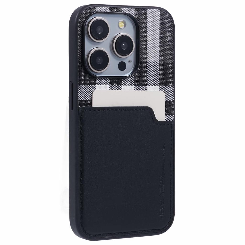 For iPhone 15 Pro Case Card Slot Leather Coated PC+TPU Hybrid Protective Cover