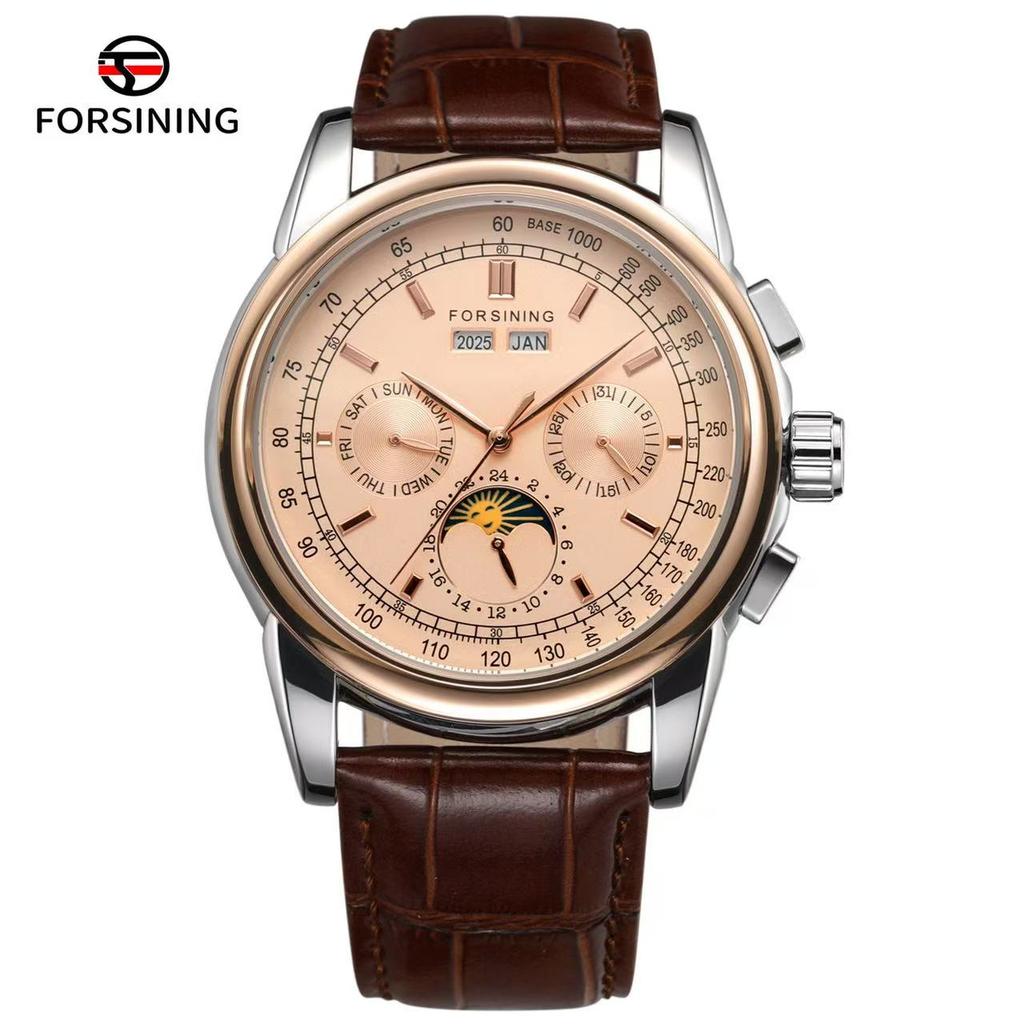 Forsining Relógio Mecânico Multifuncional Masculino Moda e Lazer com Movimento Shanghai