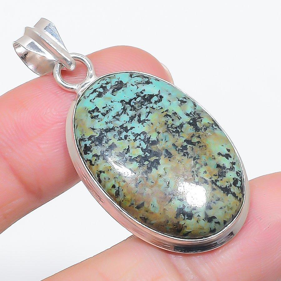 Natural Tibetan Turquoise 925 Sterling Silver Jewelry Pendant 1.85" q7r89