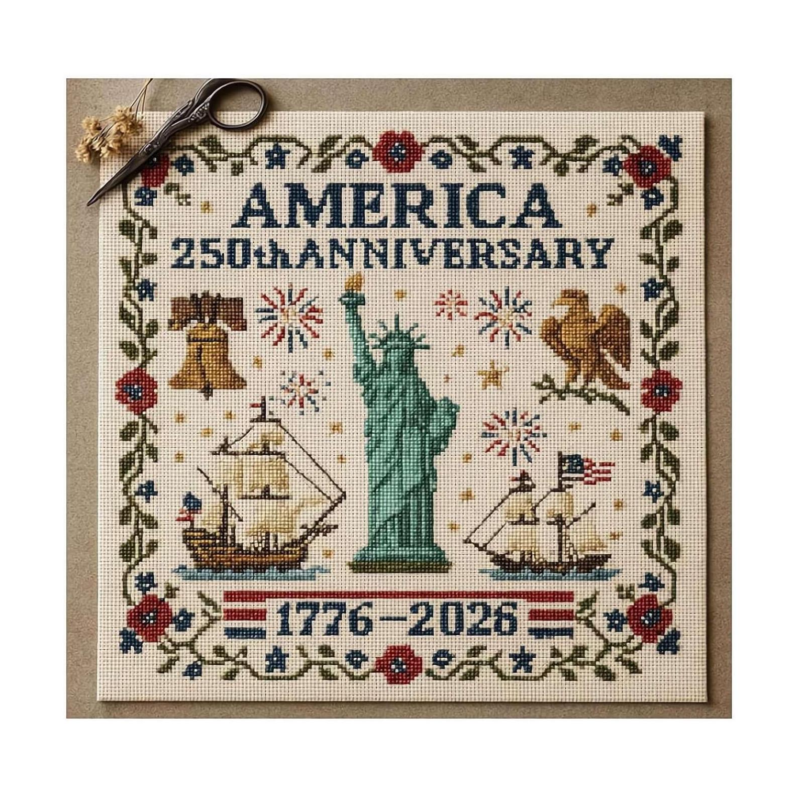 US 250th Anniversary Cross Stitch Kit for Beginners Patriotic Printed Cross Stitch Needlepoint Kit for Friends Home Decor
