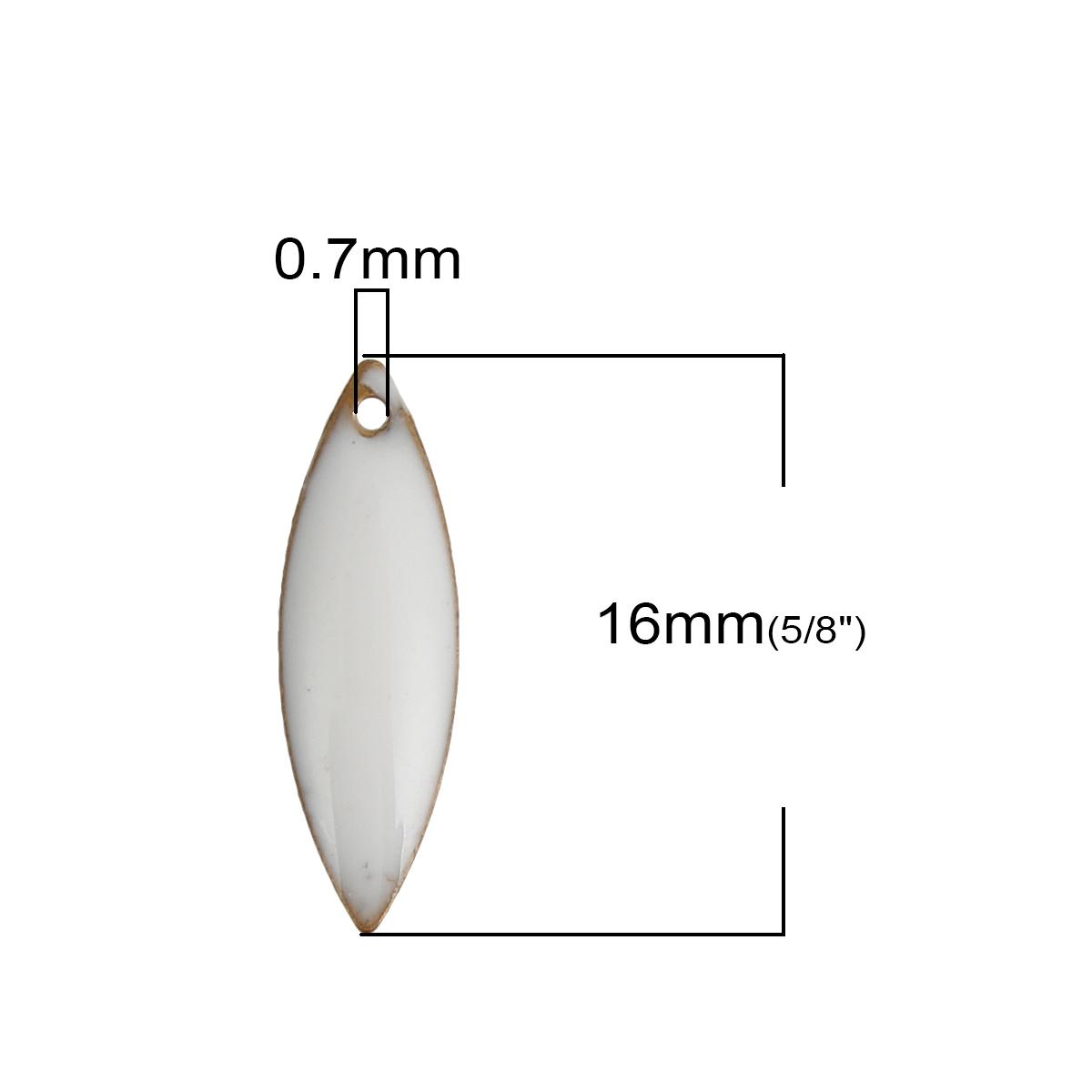 

DoreenBeads Copper Enamelled Sequins Charms Marquise Unplated White Enamel Pendants For DIY Jewelry Making 16mm x 5mm, 10 PCs