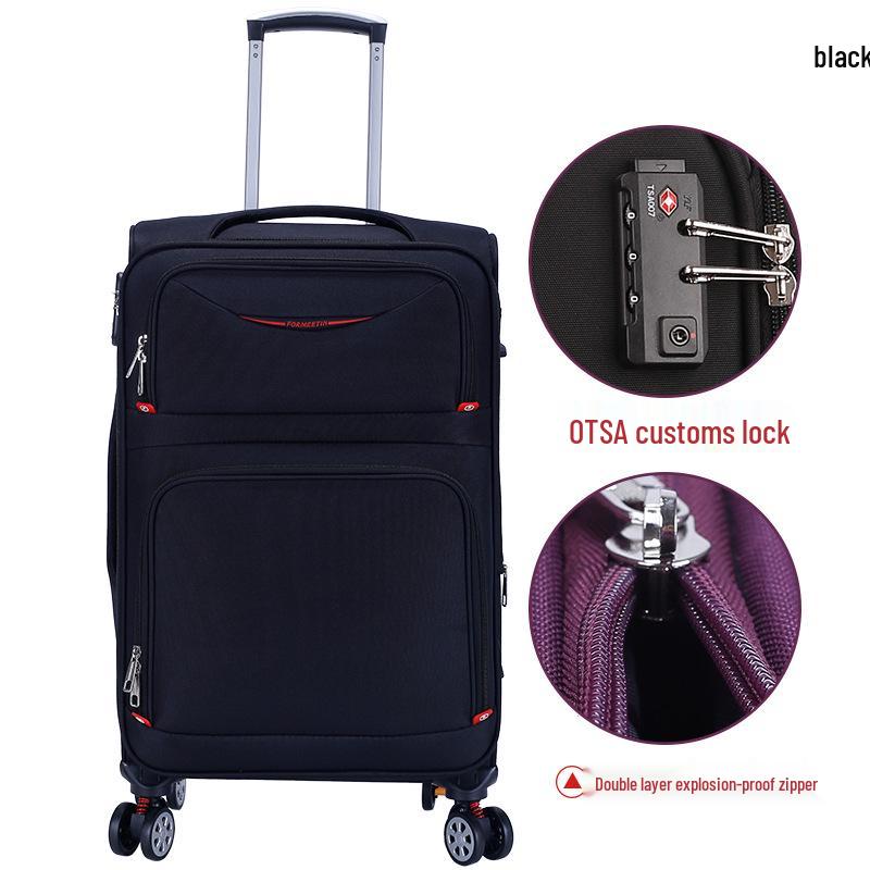 20-Inch Oxford Cloth Trolley Case with Universal Wheels, Leather Suitcase, Password Lock, Carry-On Luggage for Men and Women