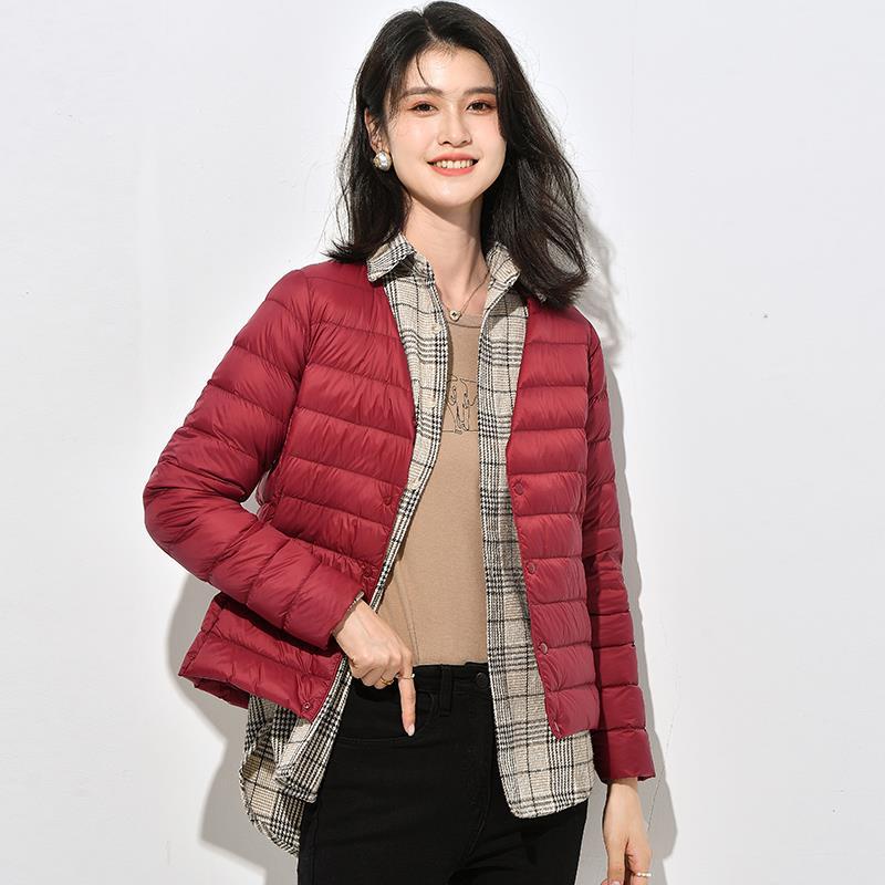 White duck down light down jacket women's winter new slim-fit warm short jacket round neck V-neck inner and outer wear liner