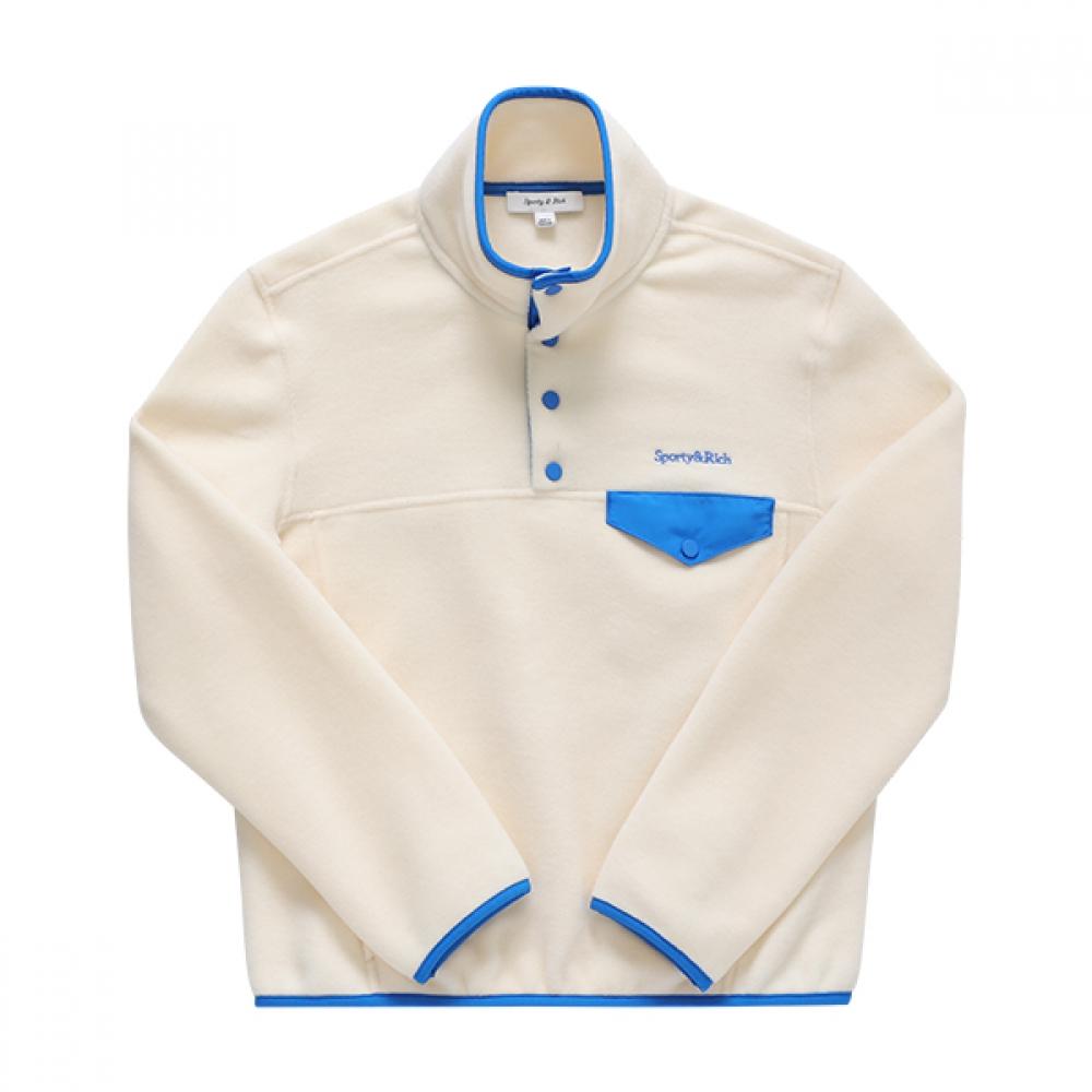 Sporty Rich Qz741cr Cream Ocean Serif Serif Logo Button Polar Fleece Public Sweatshirt