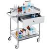Medical Cart, 2 Layers Stainless Steel Cart 220 lbs Weight Capacity, Lab Utility Cart with 360° Silent Wheels and a Drawer for Lab, Clinic, Kitchen,