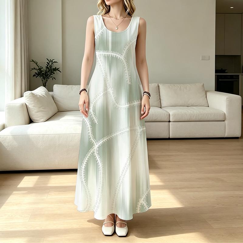 Women's Minimalist Sleeveless Gradient Lightweight Loose Maxi Dress Ideal for Beach Vacation,Daily Commute & Casual Wear,Fashion Versatile