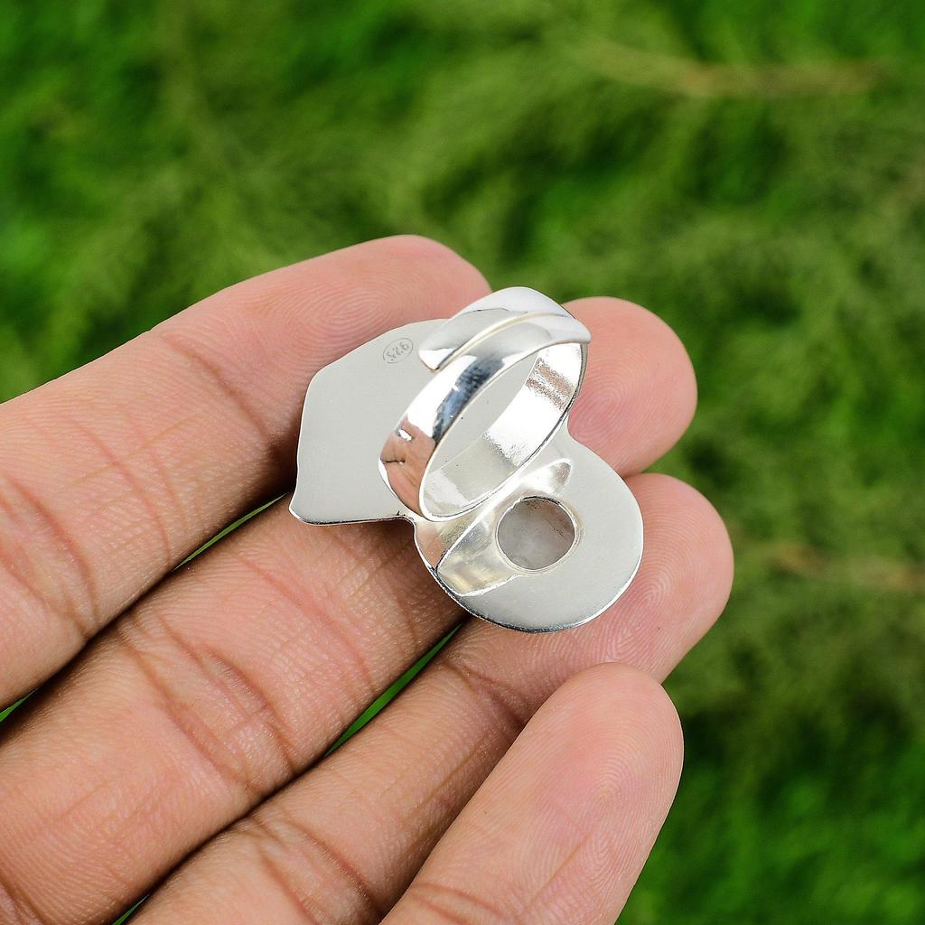 Round Natural Rainbow Moonstone Mother Promise Wedding Ring Jewelry 925 Silver