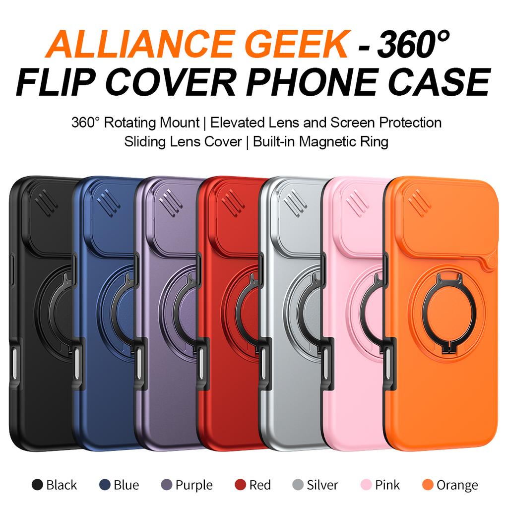 Sliding Camera Lens Protection Armor Case For iPhone 13 14 15 16 Plus Air 17 Pro Max Metal Ring Stand TPU Frame Plastic Cover