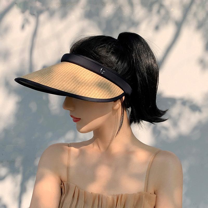 Empty Top Uv Sun Protection Hat Women'S Summer Uv Protection Double-Layer Big-Eave Beach Straw Hat Foldable Sun Hat
