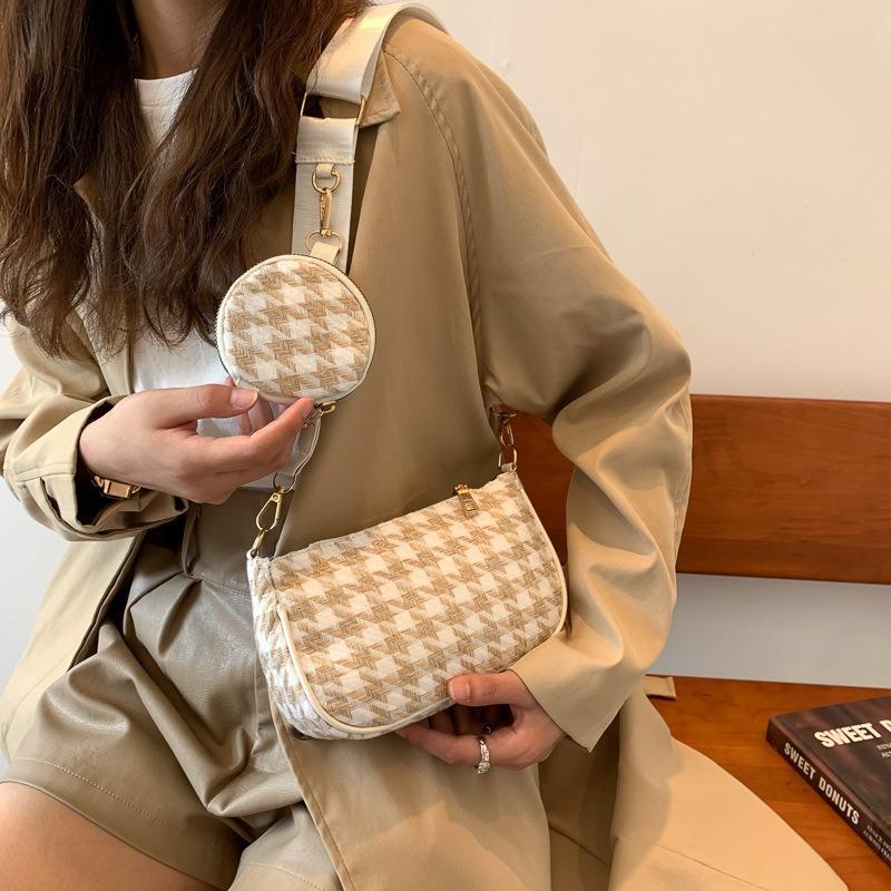 Frühling und Sommer neue Tausend-Vogel-Gitter-Version Damen Tasche modisch breiter Schultergurt Einzel Schulter Umhängetasche frisch Achseltasche