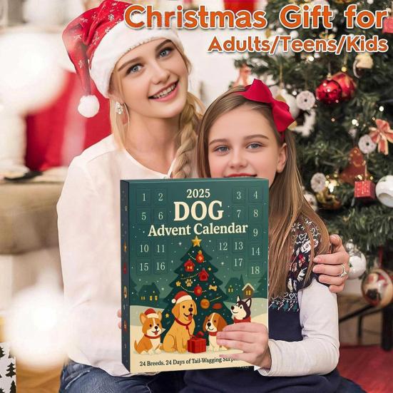 Dog Advent Calendar 2025 24 Days Christmas Countdown Calendar with 24 Dog Breeds Ornaments Christmas Gift for Dog Lovers