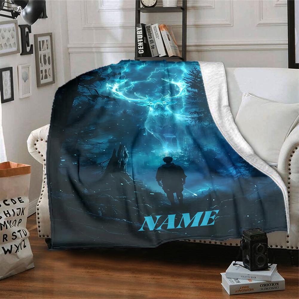 Custom Name "Night Forest Moonlight" Blanket for Couch & Bed, Plush Cozy Fuzzy Blanket Super Soft & Warm Blankets for Fall and Winter. 0908110