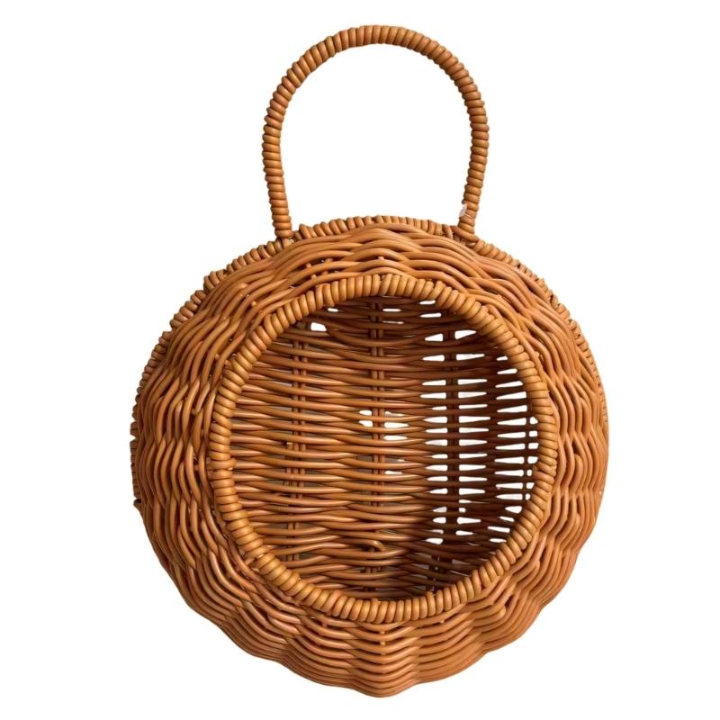 Cesta de Flores para Pendurar na Parede do Jardim Cesta de Parede Grande de Vime Natural Cesta de Flores de Rattan Vaso Suspenso para Trepadeira Planta