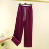 Spring Cotton Colorblock High Waist Casual Banana Pants - Plus Size, Slimming, Versatile Straight Leg with Pockets