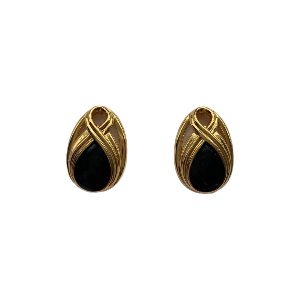 Niche Design Sense Light Luxury Court Style Golden Simple Water Drop Hollow Enamel Drop Glaze Stud Earrings Exquisite Versatile Earrings