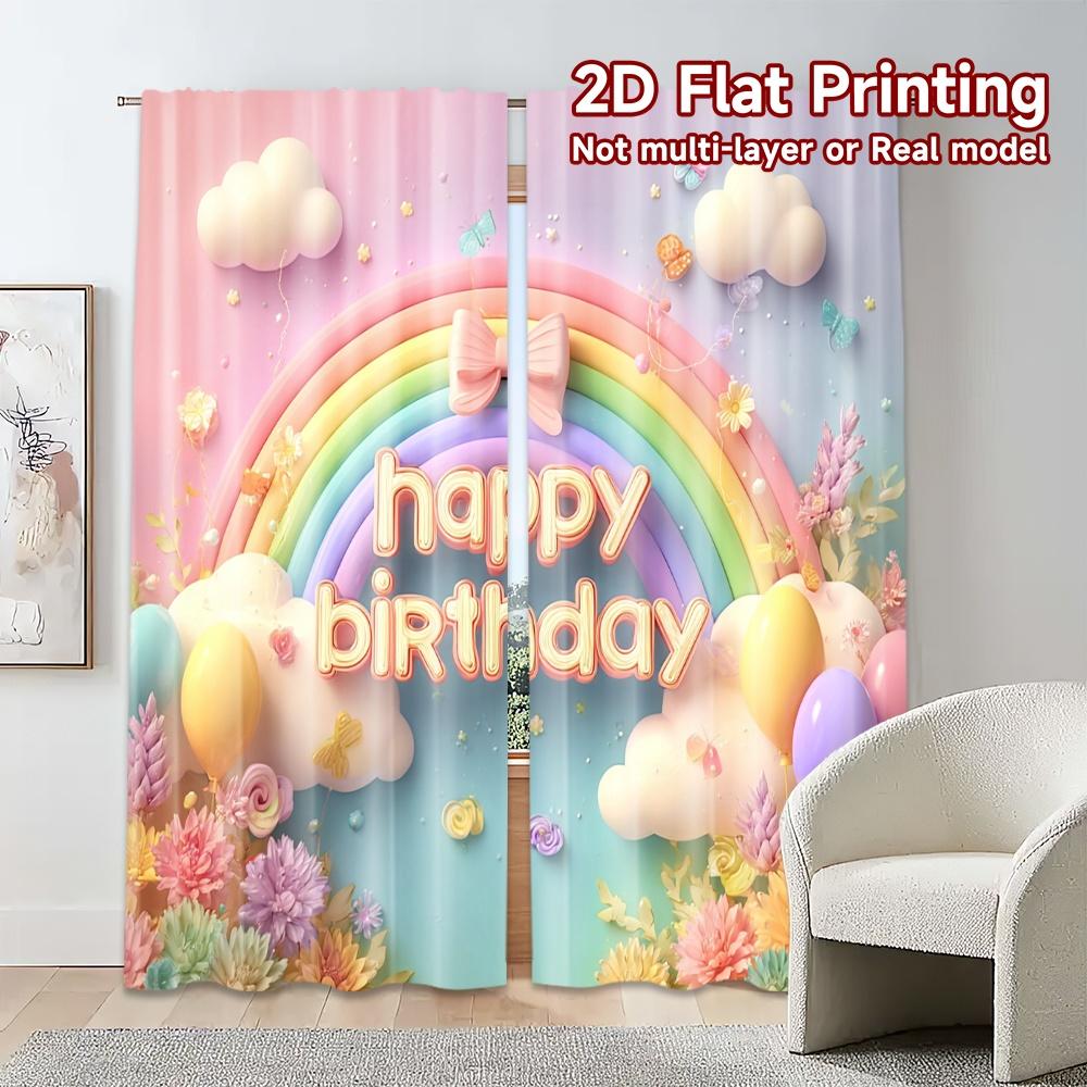 Set Of 2 Flat Printing Curtains Without Rod Rainbow Celebration Popular Curtain Fabric Semi Room Decor With Light Filtering Polyester