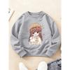Kids Crewneck Long Sleeve Sweatshirt, Lovely Healing Print of Girl Hugging Rabbit