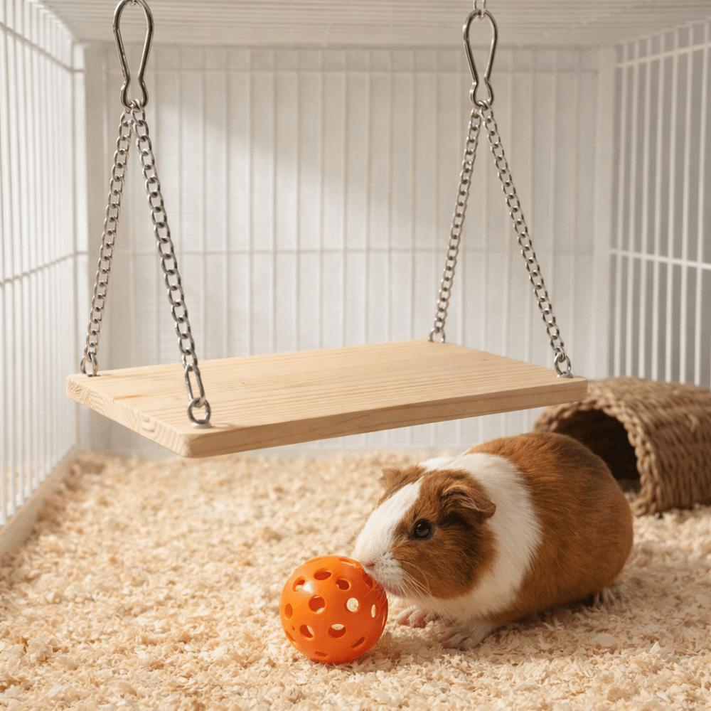 Pet Hanging Swing Wooden Hamster Swing Toys Durable Bite Resistant Parrot Hanging Bed with Chain Bird Wooden Toy Training