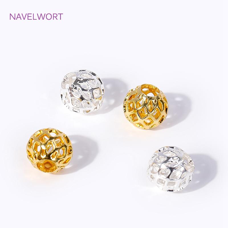 Brass 18K Gold Plated 4/5/6/8mm Round Hollow Spacer Beads,Make Beads For Bracelets,Jewelry And Accessories Wholesale