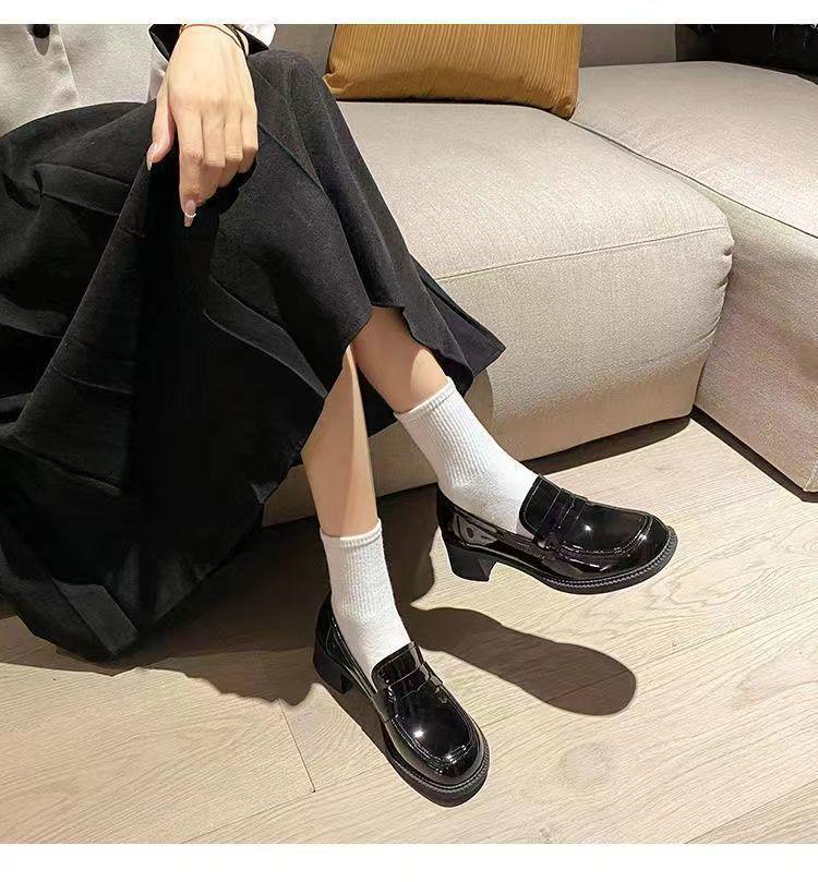 Patent Leather High Heel Mary Jane Loafers - Japanese Style