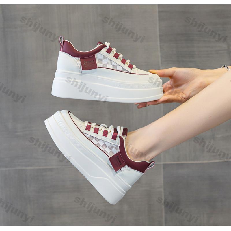 Fashion Women Shoes 2025 New Summer Mesh Breathable Height Increase Lace-up Casual Shoes Comfortable Non Slip Women Platform Sneakers