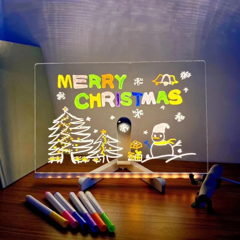 LED Note Board Night Light with 7 Colors Pen Lighted Acrylic Drawing Board Glowing Message Marker Board For Office School Home