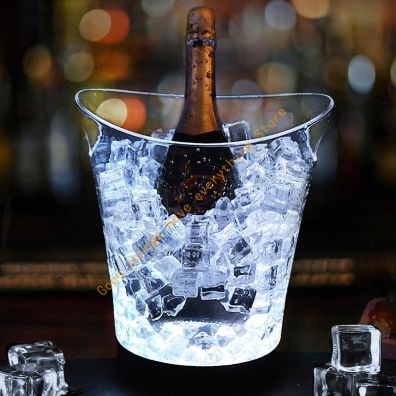 Waterproof 5L LED Ice Container Durable 5L LED Ice Buckets with Color Changing Light for Weddings and Outdoor BBQs 55KF CN