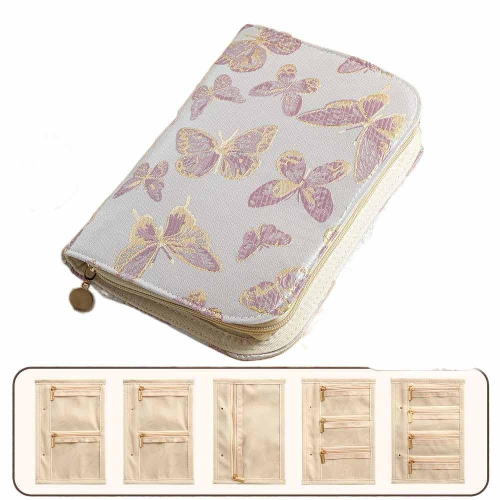 Flower Pattern Jewelry Organizer Anti-oxidation Notebook Jewelry Handbag Travel Pink Butterfly