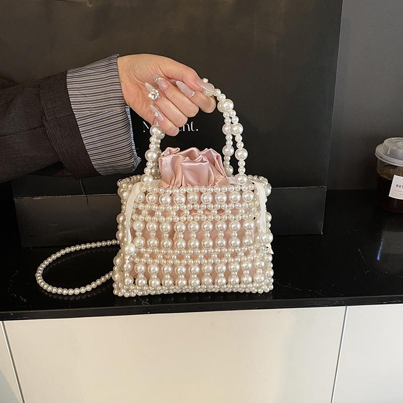 Fashion Foreign Style Handmade Imitation Pearl Woven Women's Handbag 25 Spring New Sweet Shoulder Messenger Bag