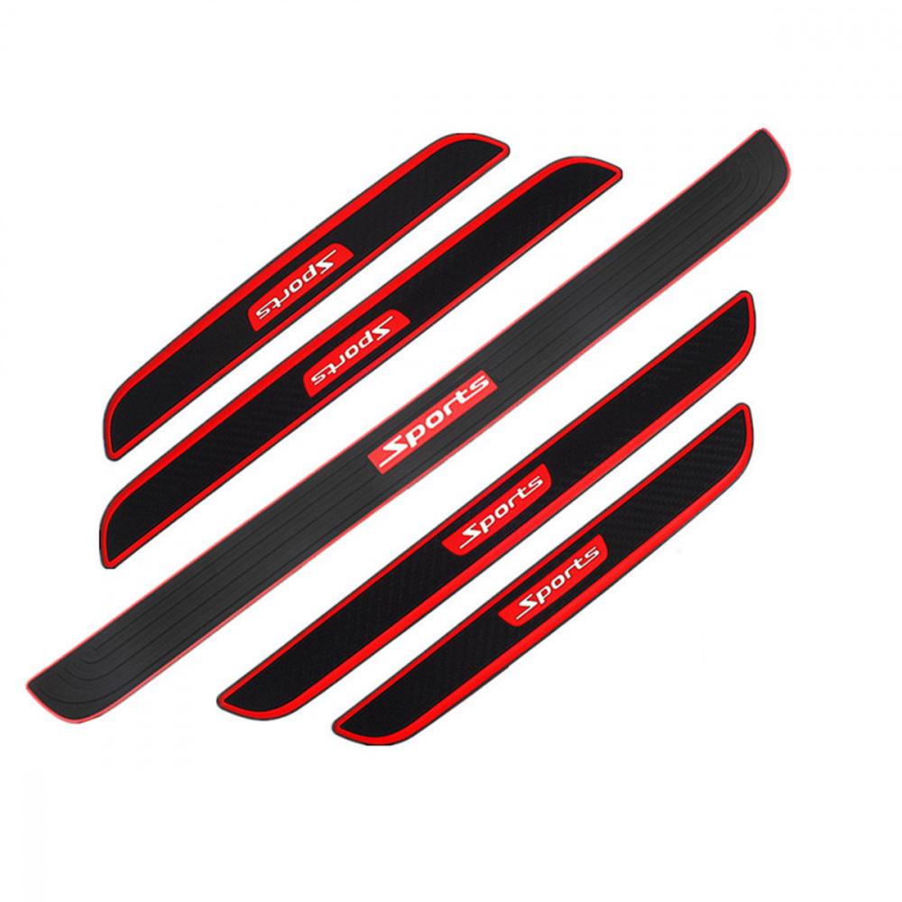 Car Carbon Fiber Color Front Bumper Protector Strip+Door Panel Scuff Sill Rubber