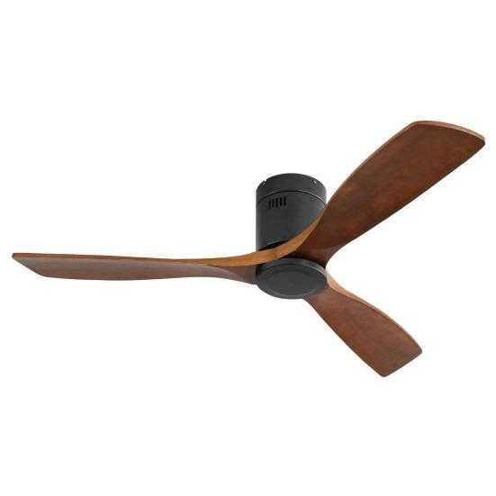 Ventilador de Teto de Perfil Baixo de 52 Polegadas Corrente Contínua 3 Pás de Madeira Esculpida Motor Reversível Silencioso Controle Remoto Sem Luz