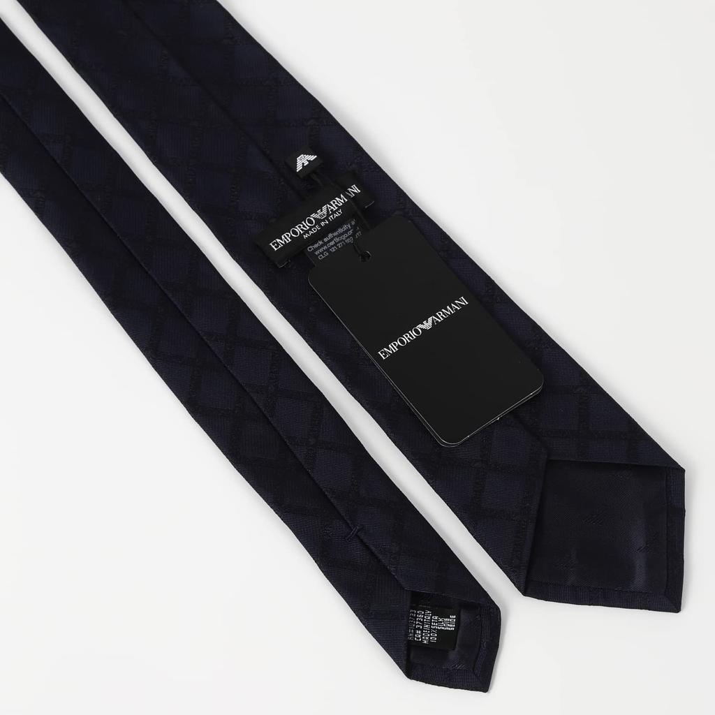 EMPORIO ARMANI Tie AR005 Dark Blue to Dark Navy Marine Blue with EA Logo and Eagle Check (AR005-04 Pattern, 8P61500637) [Used]