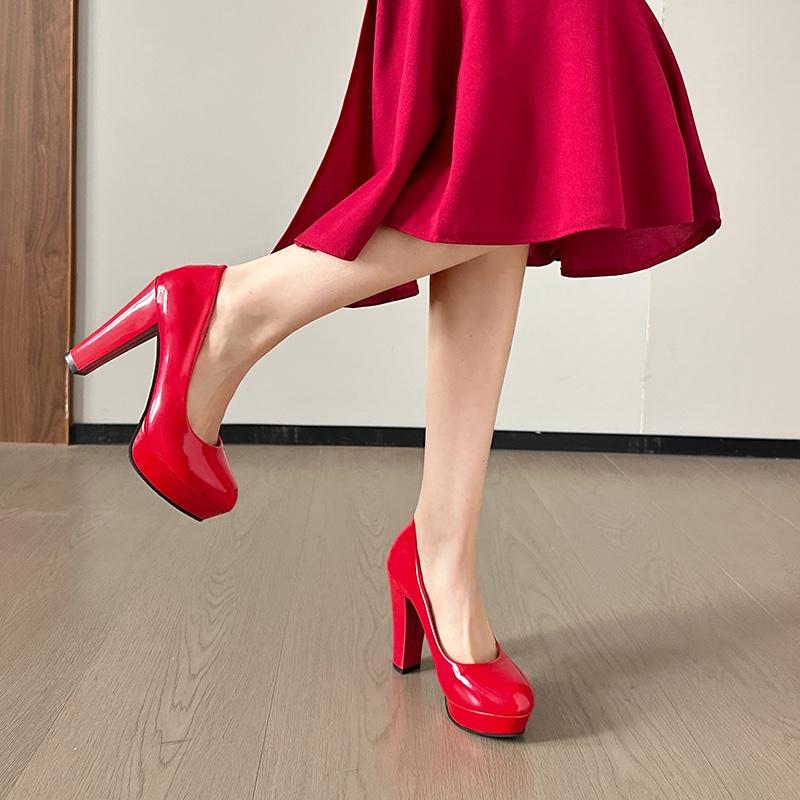 Fashion Women's Fashion Thick Heel Shoes Spring New Style Round Head Shallow Mouth Set Foot Waterproof Platform High Heels