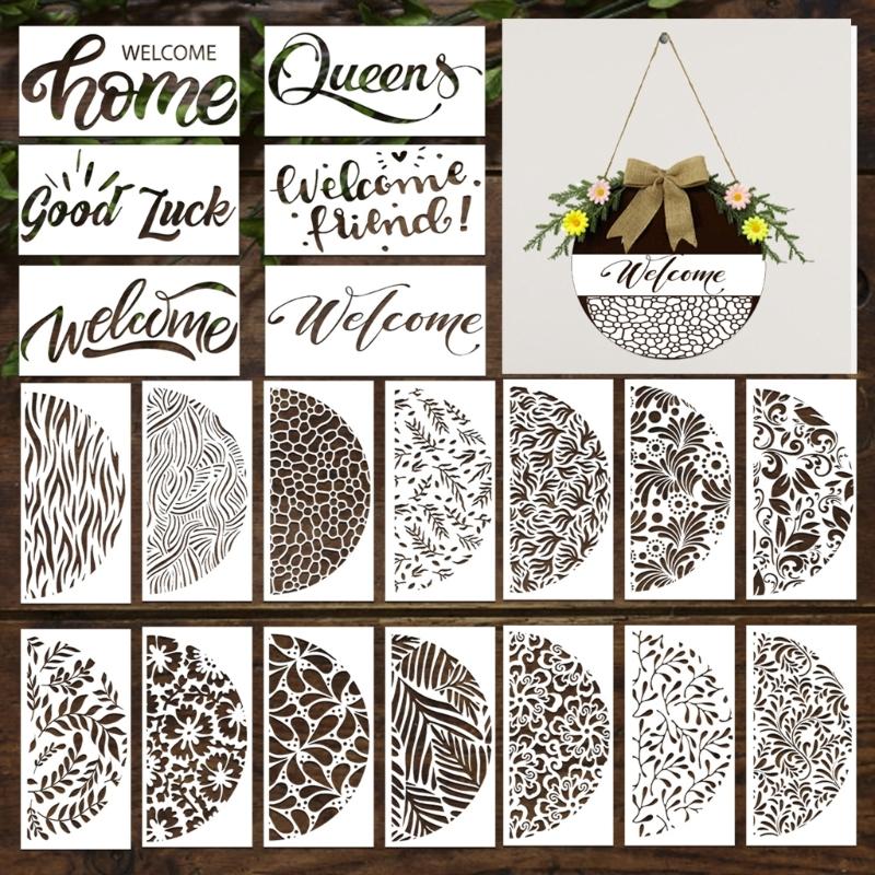 30Pcs Reusable Floral Templates 11.8x5.9in Plastic Drawing Stencils for Art Painting Card Making Wall Door Decoration