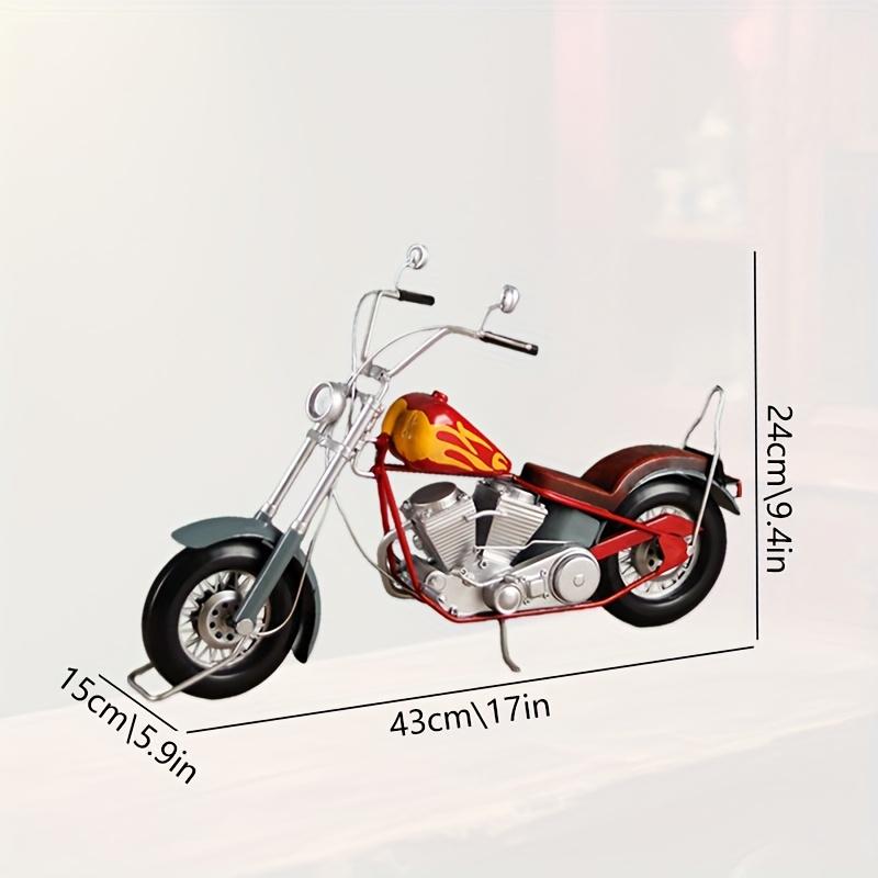 43cm Large Handmade Iron Vintage Motorcycle Decor,Classic Red Bike with Chrome Accents,Flames, Sturdy Metal Construction for Home, Office, Bar