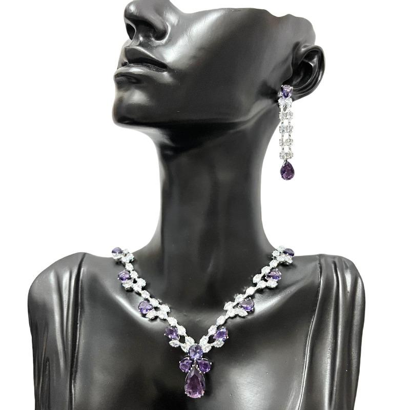 Fashion Light Luxury Exquisite Water Drop Zircon Earrings Women S Classic Temperament Bridal Wedding Earrings фиолетовый