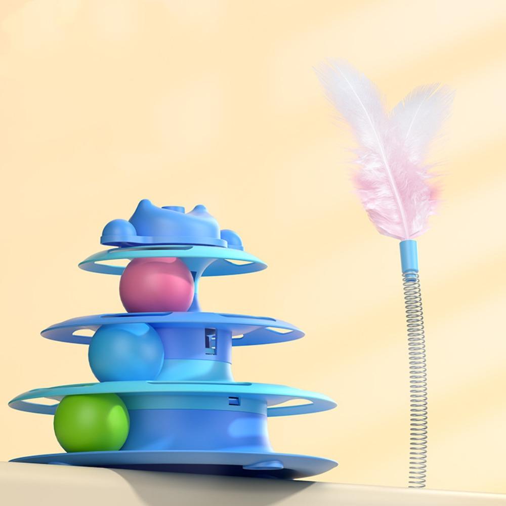

Feather Cat Toys Interactive Cat Amusement Plate New Pet Cat Turntable Balls Pet Supplies синій