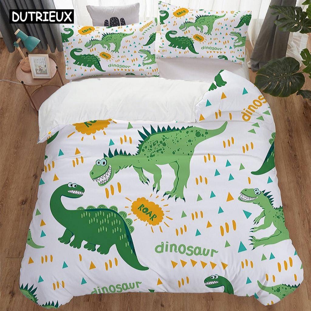 Cute Cartoon Dinosaur Print Polyester Bedding Sets Child Kids Covers Boys Bed Linen Set For Teens King Size Bedding Set